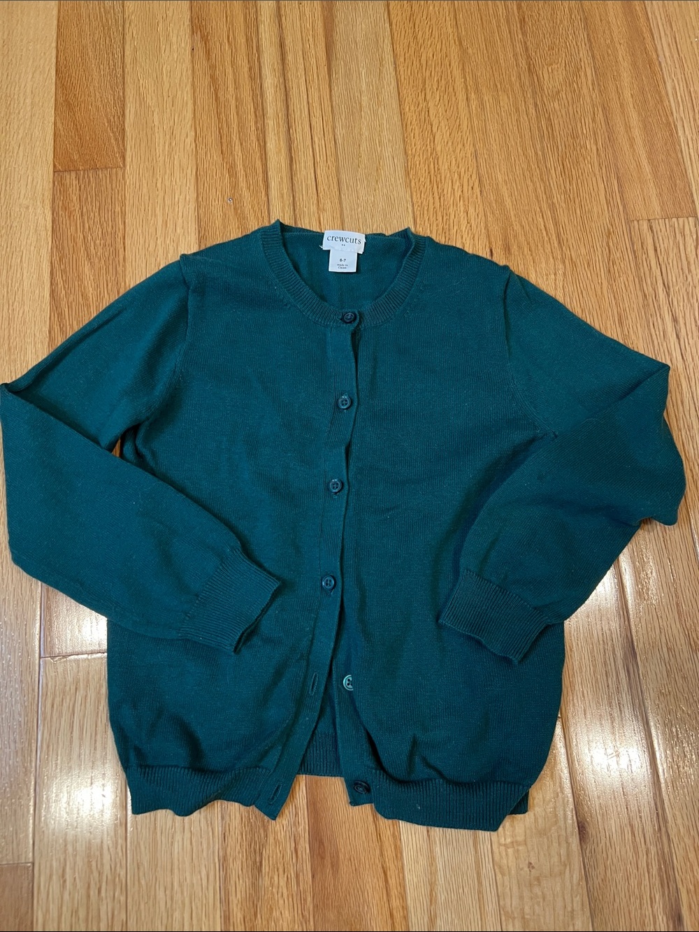 Crewcuts Women's Teal Button-Front Crewneck Cardigan